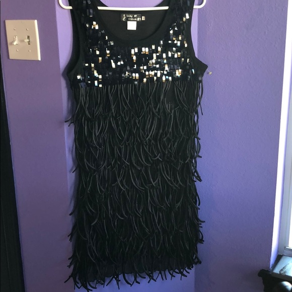 Black ruffled mini dress - Picture 1 of 3